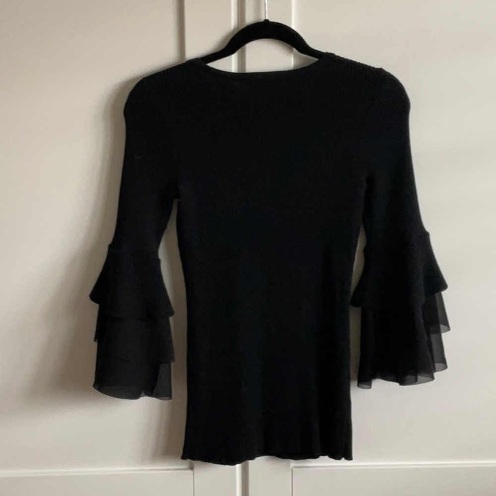 Black Ruffle Sleeve Top - Picture 3 of 6